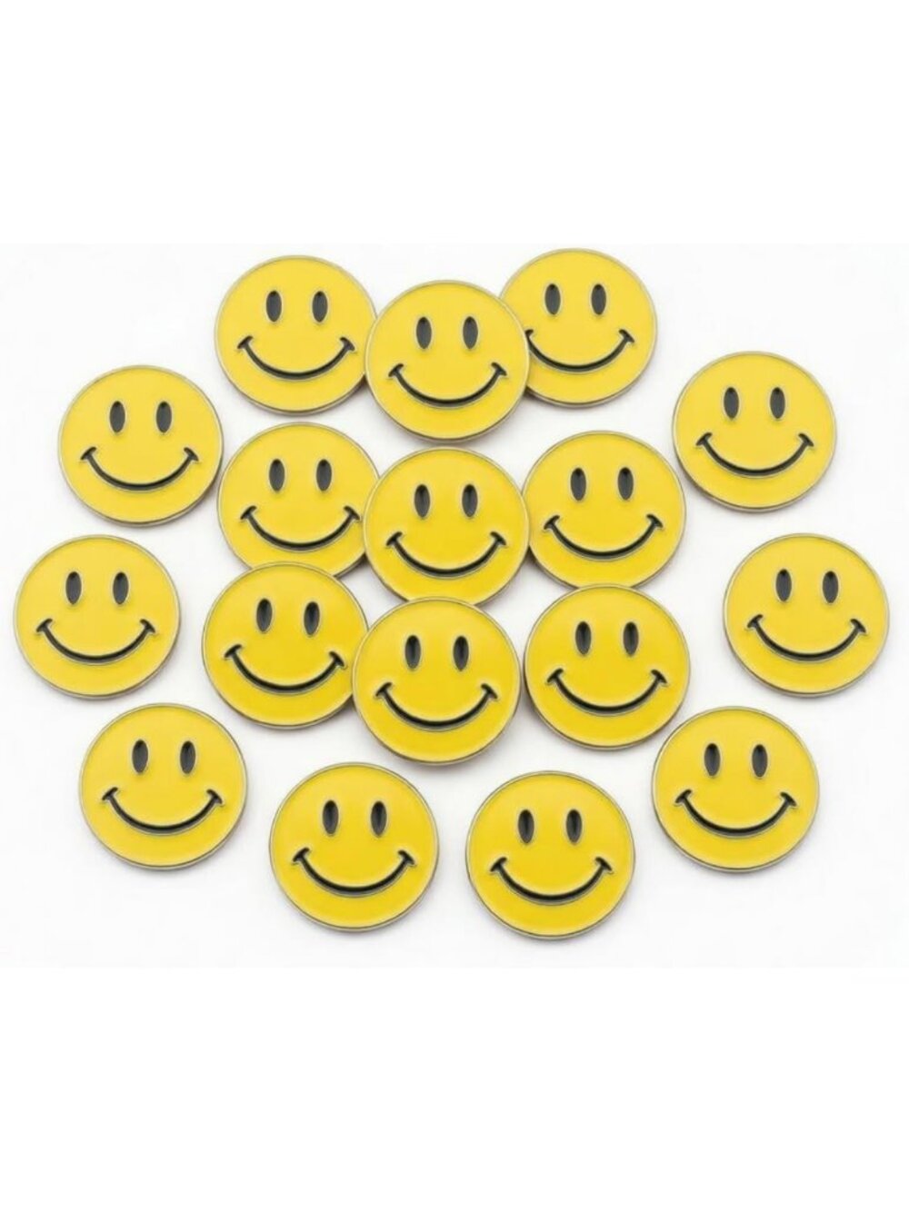 Deluxe 50 Pack Happy Face Enamel Lapel Pins - Zinc Alloy with Rubber Backing